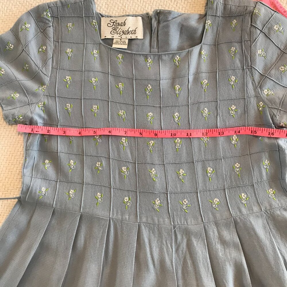 dress blue midi 6 petite zip embroidery floral cottagecore coastal teacher - Picture 11 of 12